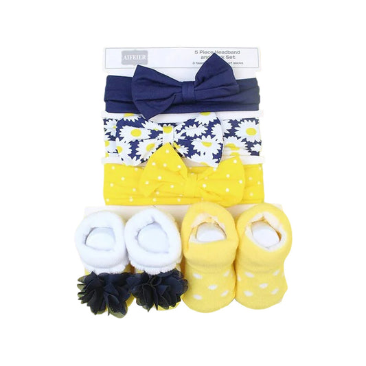 5Pcs Headband & Socks Set For Baby Girls