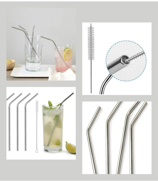 Reusable Stainless Steel Straws Set of 4 + Cleaning Brush