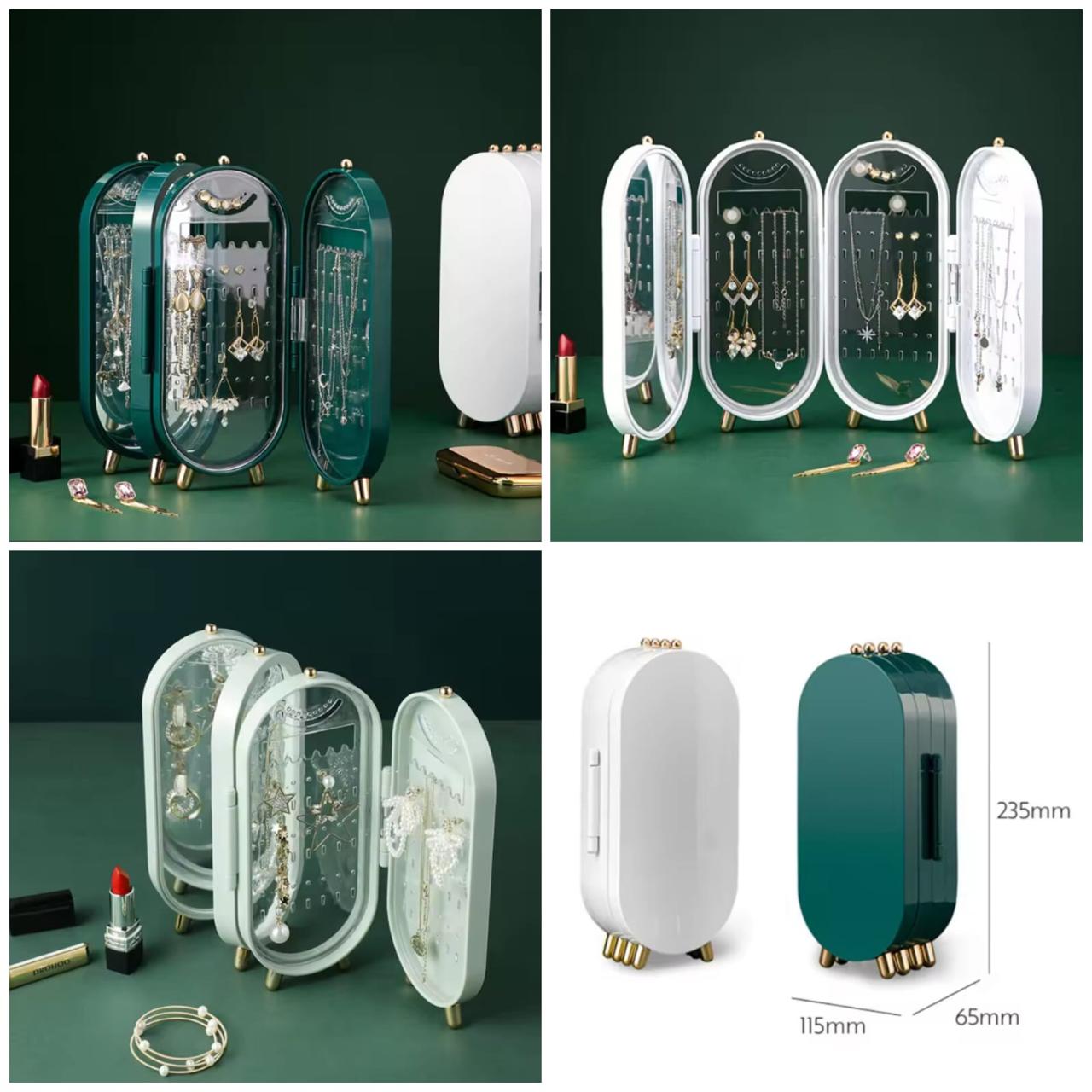 Foldable Luxury Jewellery Organizer with Mirror – Elegant Standing Necklace & Earrings Holder Box