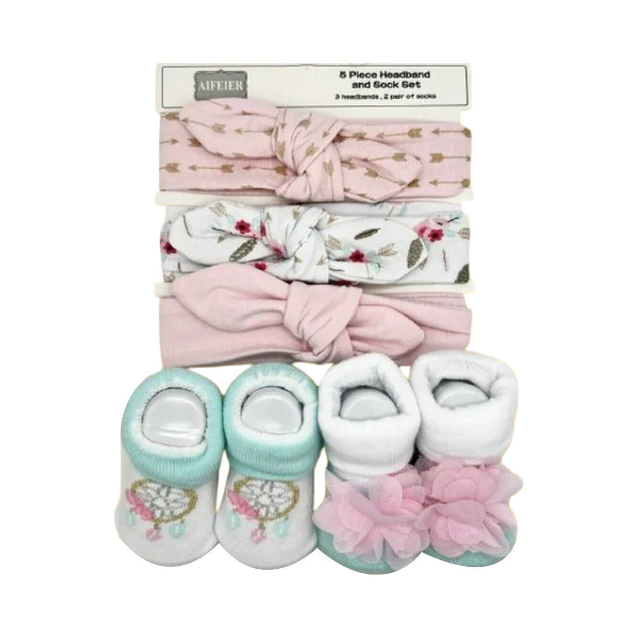 5Pcs Headband & Socks Set For Baby Girls