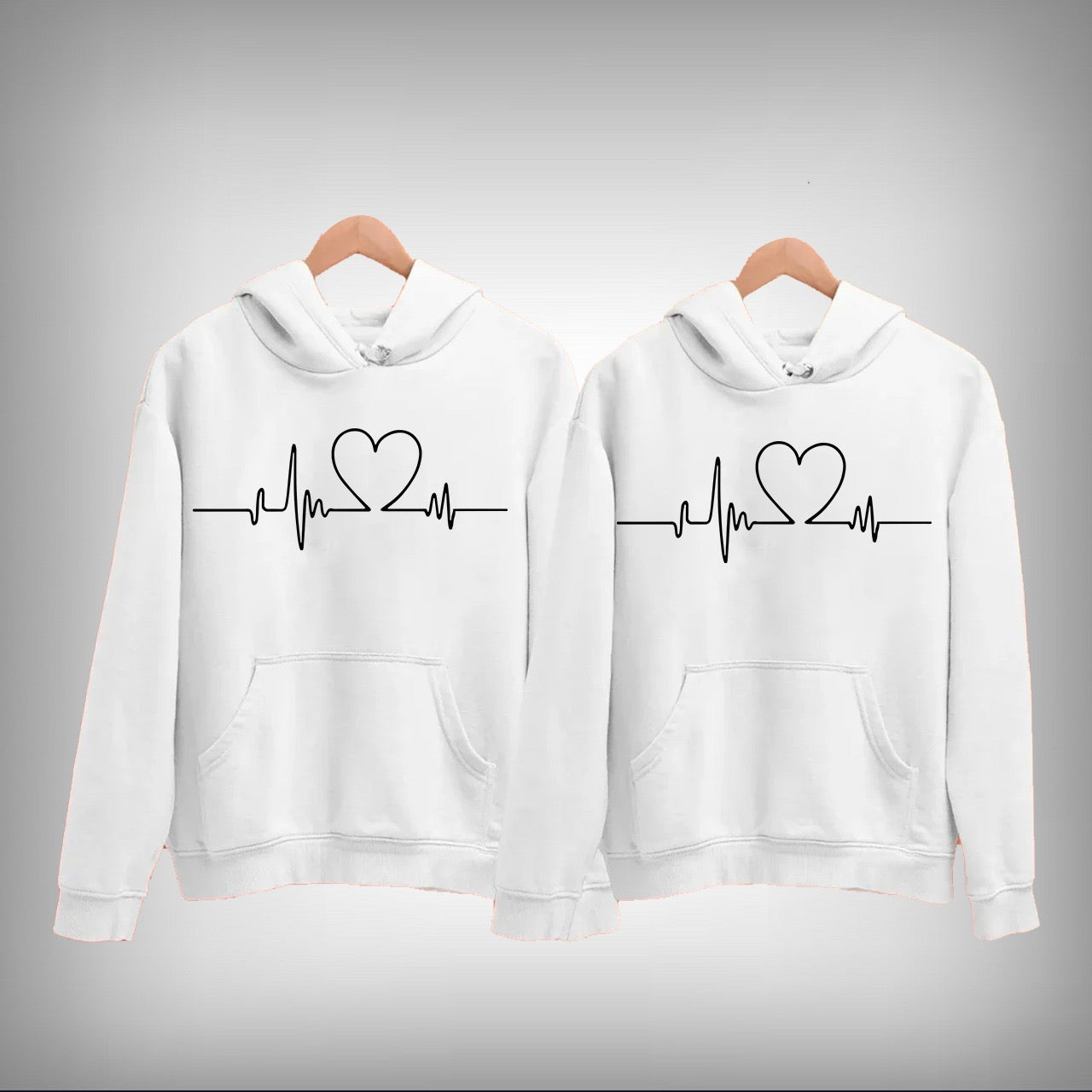 Heart Beat Vector Art Couple Hoodie