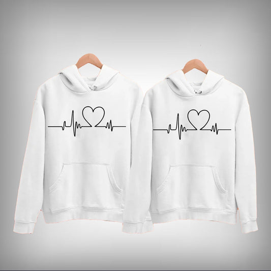 Heart Beat Vector Art Couple Hoodie