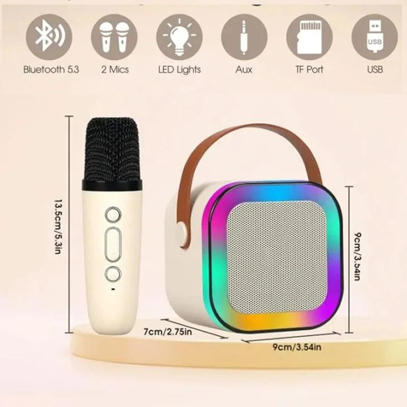 Wireless Bluetooth Microphone Speaker with Portable RGB Colorful Lights – HIFI Sound, Karaoke & Party Speaker