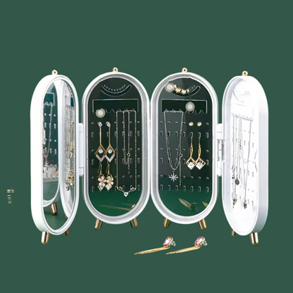 Foldable Luxury Jewellery Organizer with Mirror – Elegant Standing Necklace & Earrings Holder Box