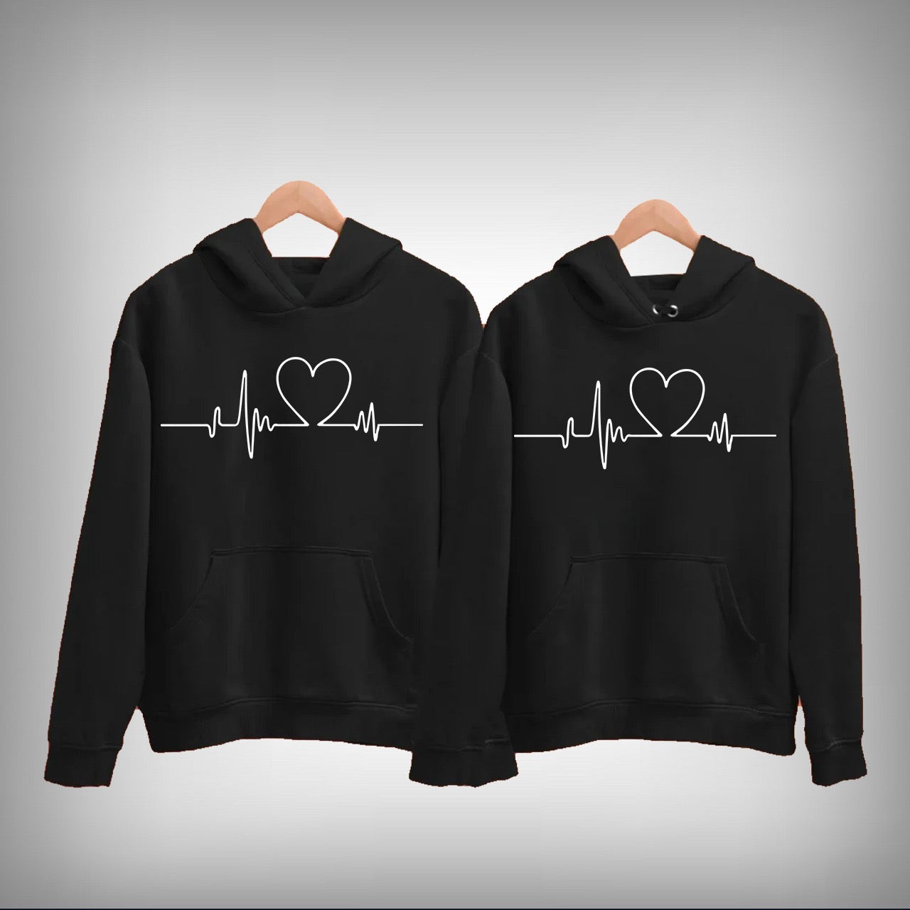Heart Beat Vector Art Couple Hoodie