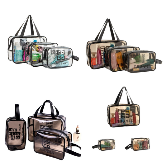 Pack of 3 Transparent Toiletry & Cosmetic Bags – Travel Pouches