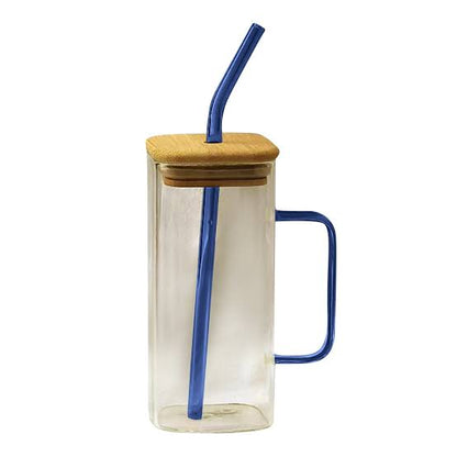 Square Glass Cup with Bamboo Lid & Reusable Straw – Eco-Friendly Iced Coffee & Juice Tumbler