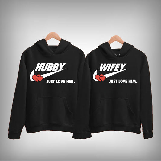 Hubby Wifey Vector Art Couple Hoodie