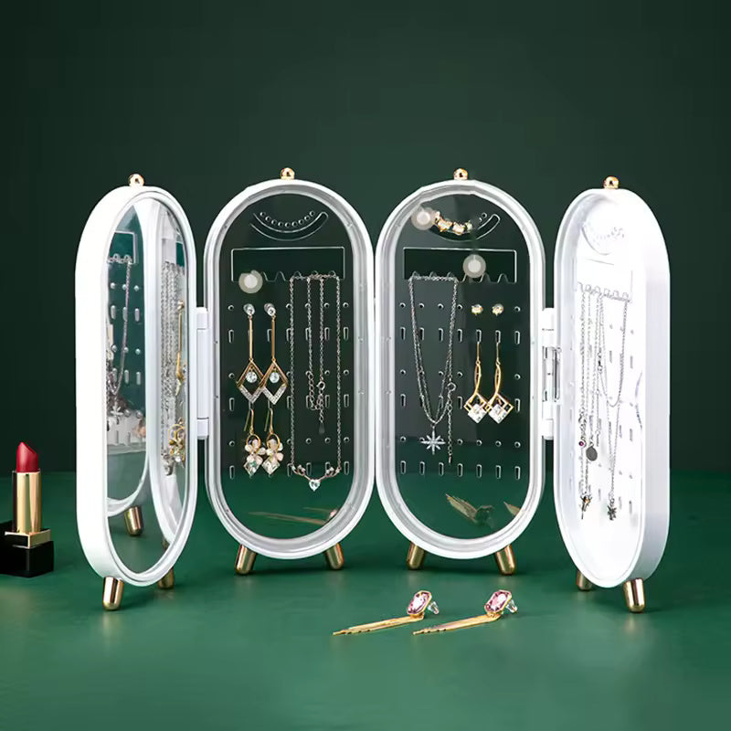 Foldable Luxury Jewellery Organizer with Mirror – Elegant Standing Necklace & Earrings Holder Box