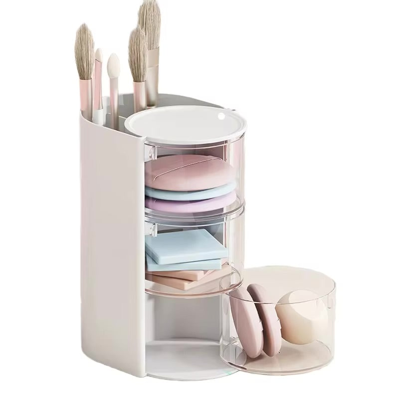 3-Layer Rotating Makeup Brush Organizer – Space-Saving Holder