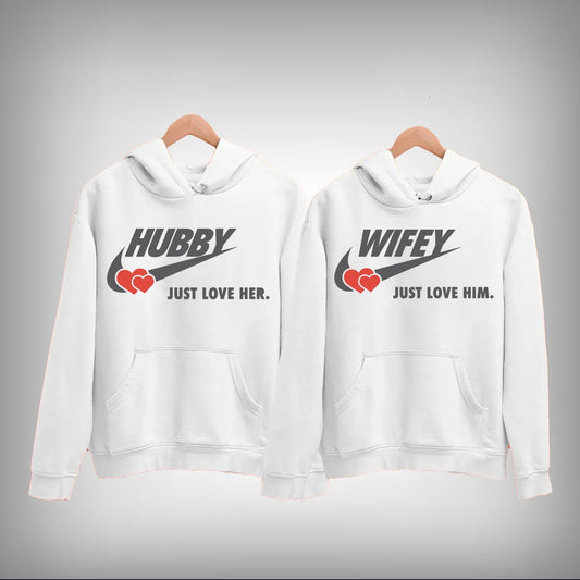 Hubby Wifey Vector Art Couple Hoodie