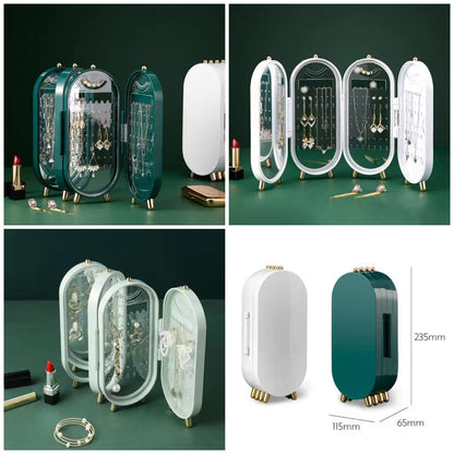 Foldable Luxury Jewellery Organizer with Mirror – Elegant Standing Necklace & Earrings Holder Box