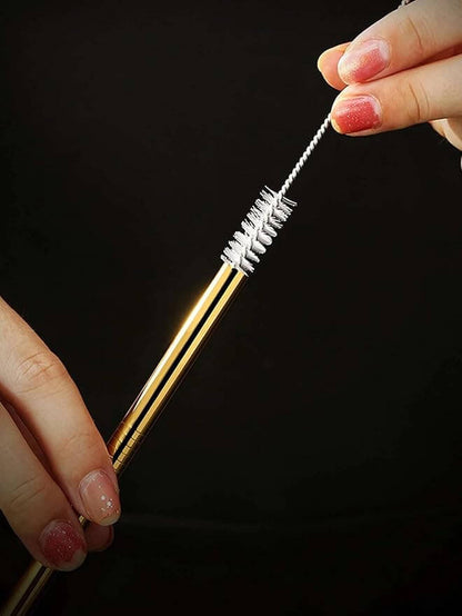 Golden Generic 5pcs Reusable Drinking Straws with Cleaning Brushes – Eco-Friendly Stainless Steel Straw Set