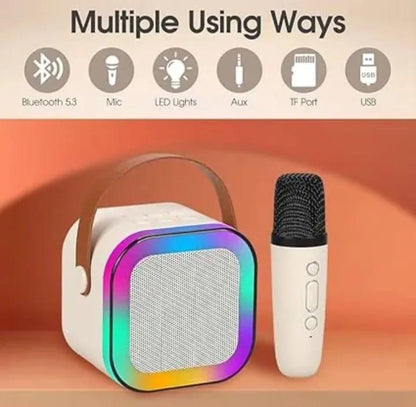 Wireless Bluetooth Microphone Speaker with Portable RGB Colorful Lights – HIFI Sound, Karaoke & Party Speaker