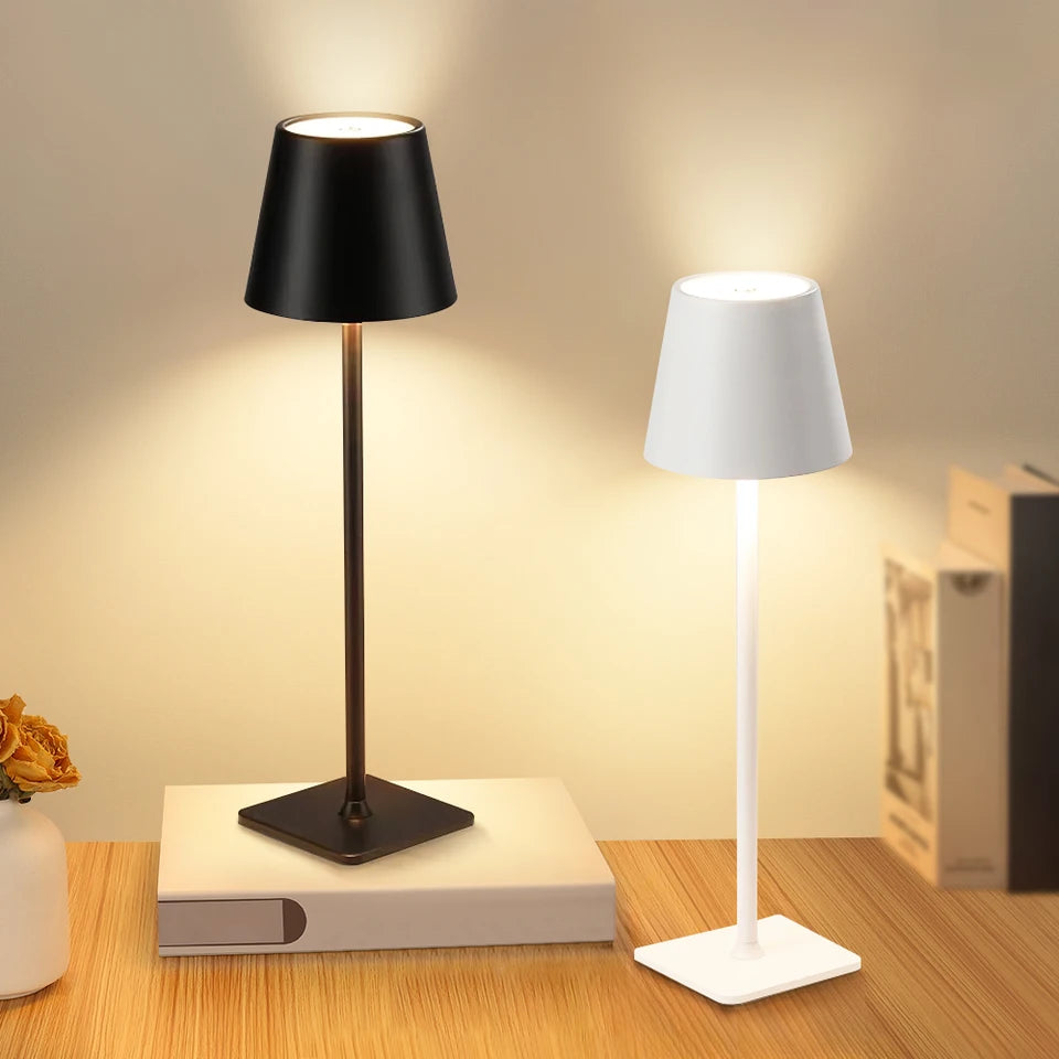 Luxury Metal Rechargeable Tap Lamp – Elegant White & Black Touch Control Lamp | Premium Box Packaging