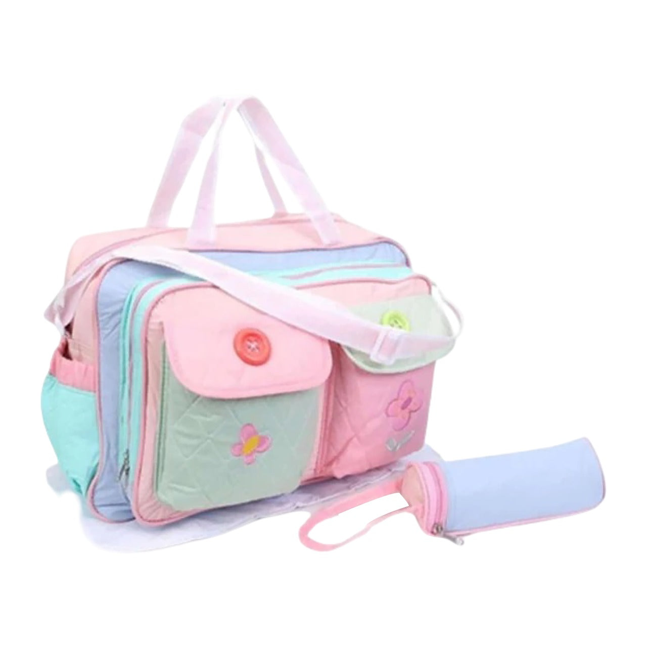 Embroidered Baby Bag Set for Mom & Daughter – Cute Diaper Bag with Bottle Holder & Side Pockets