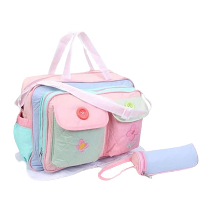 Embroidered Baby Bag Set for Mom & Daughter – Cute Diaper Bag with Bottle Holder & Side Pockets