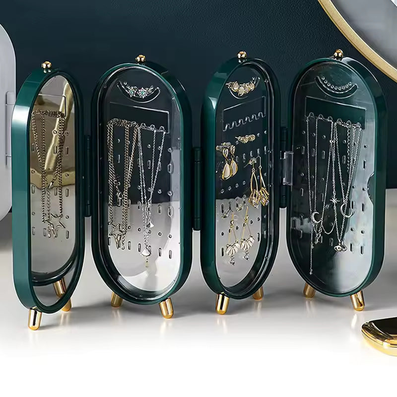 Foldable Luxury Jewellery Organizer with Mirror – Elegant Standing Necklace & Earrings Holder Box