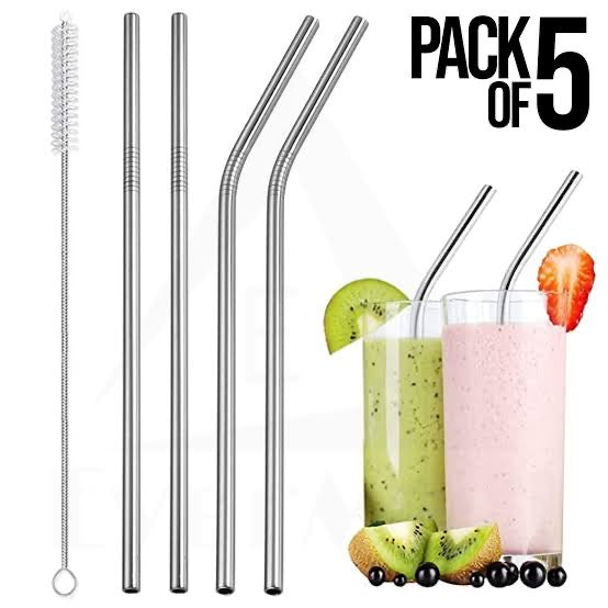 Reusable Stainless Steel Straws Set of 4 + Cleaning Brush