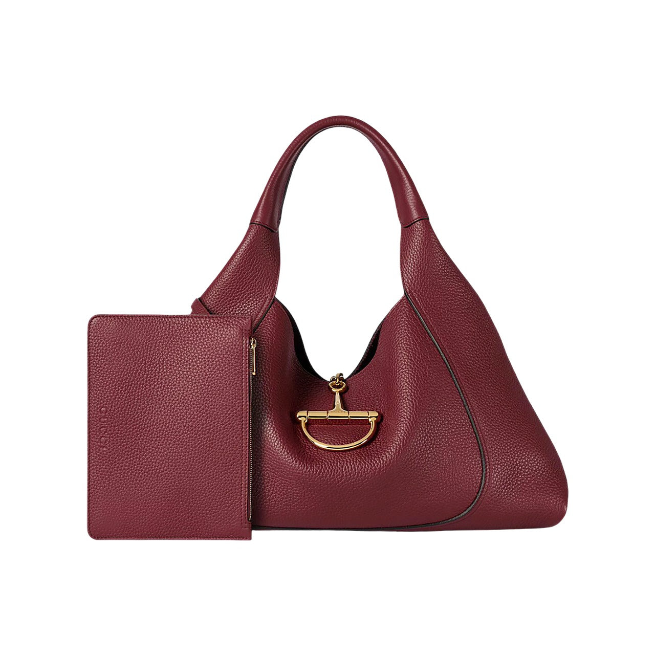 Red handbag with a matching pouch on a white background