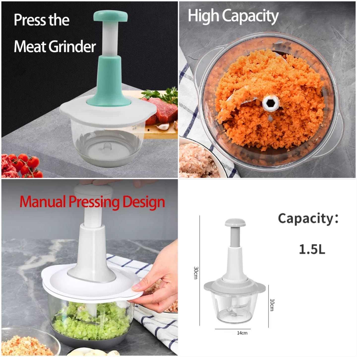 Manual Hand Push Chopper 1.5L – Easy & Quick Food Prep